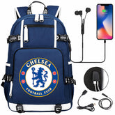 Chelsea Football Club USB Charging Backpack School NoteBook Laptop Travel Bags